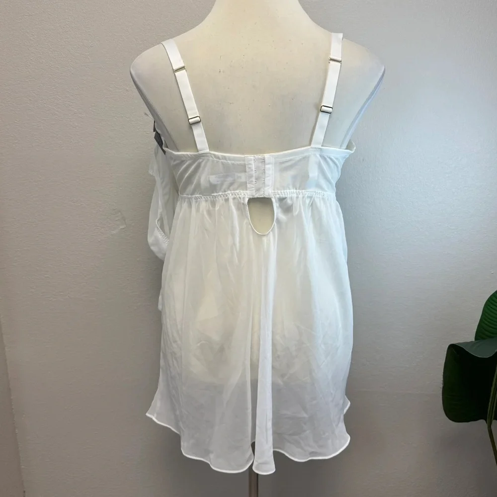 Cacique White Sheer Babydoll Top & G-String - New - Size 44DDD